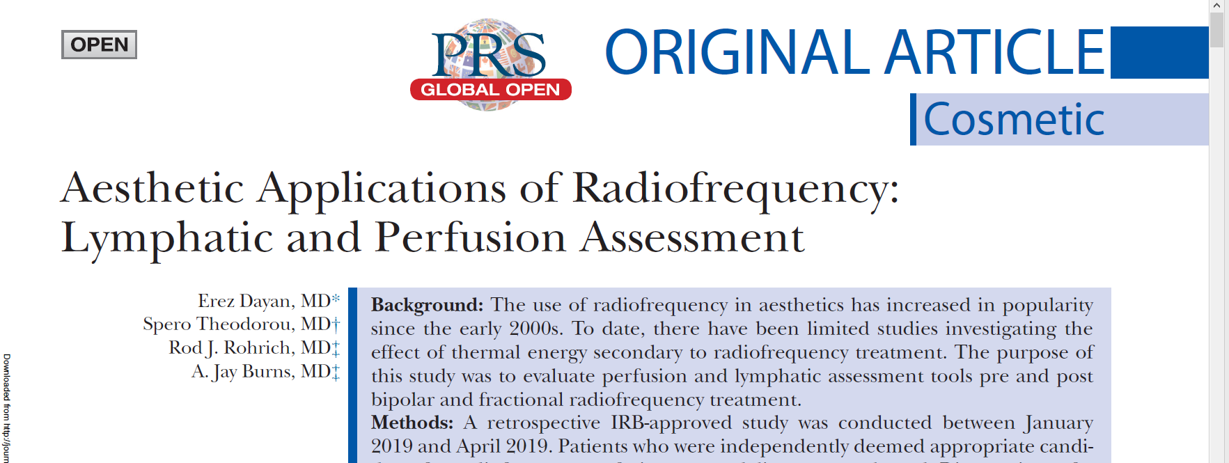 Aesthetic Applications of Radiofrequency: Lymphatic and Perfusion Assessment